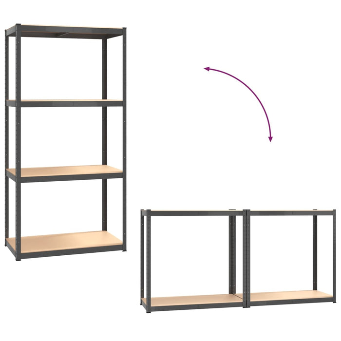 Rafturi cu 4 niveluri, 3 buc., antracit, oțel și lemn prelucrat WALTI