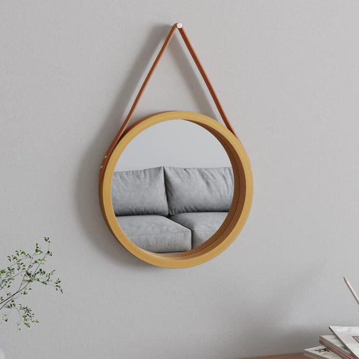 Oglindă de perete cu o curea, auriu, Ø 35 cm WALTI