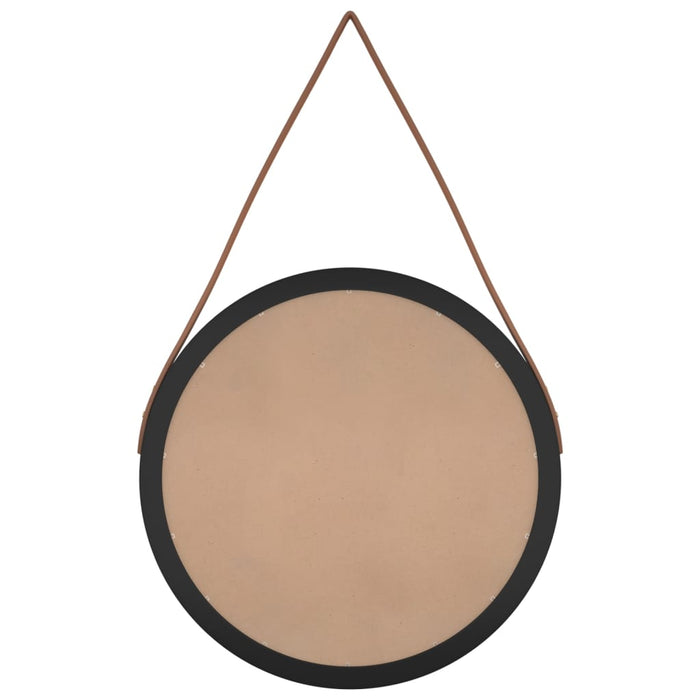Oglindă de perete cu o curea, negru, Ø 45 cm WALTI