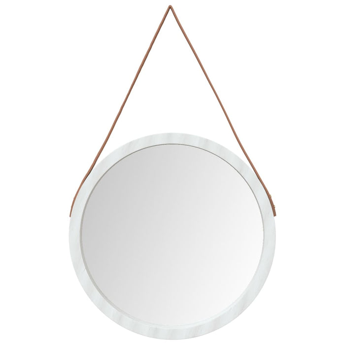 Oglindă de perete cu o curea, alb, Ø 55 cm WALTI