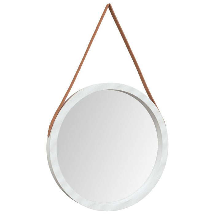 Oglindă de perete cu o curea, alb, Ø 55 cm WALTI