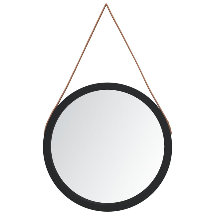 Oglindă de perete cu o curea, negru, Ø 55 cm WALTI