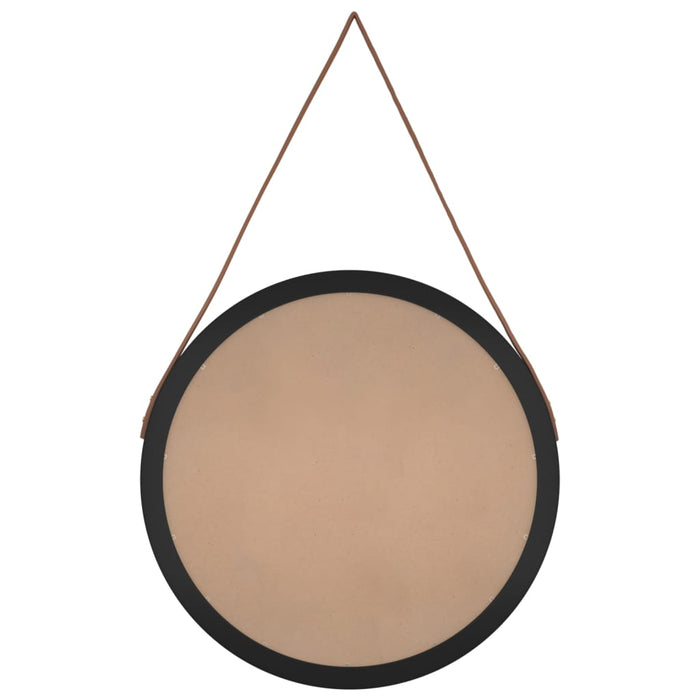 Oglindă de perete cu o curea, negru, Ø 55 cm WALTI