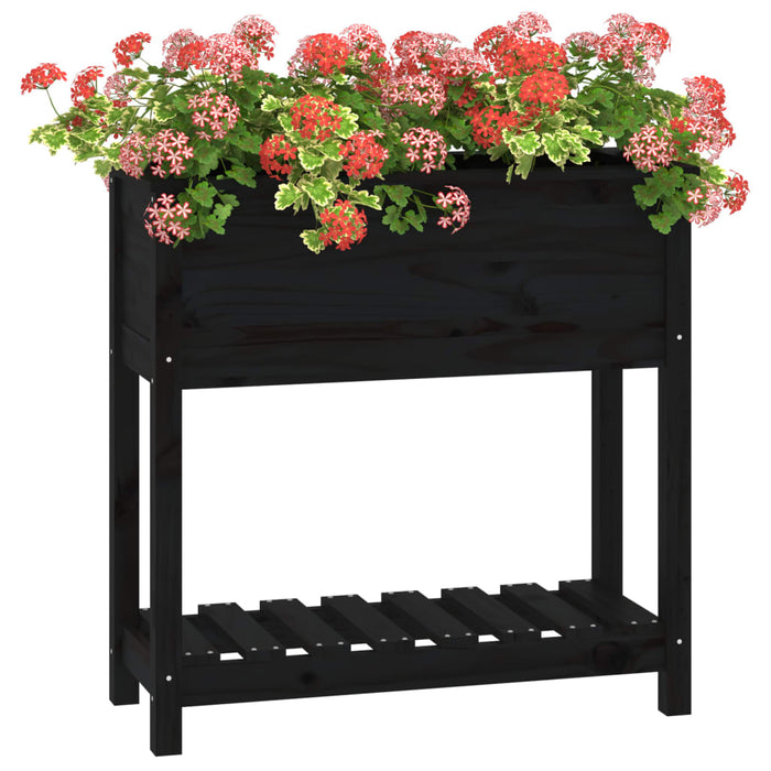 Jardinieră cu raft, negru, 82,5x34,5x81 cm, lemn masiv de pin - WALTI WALTI