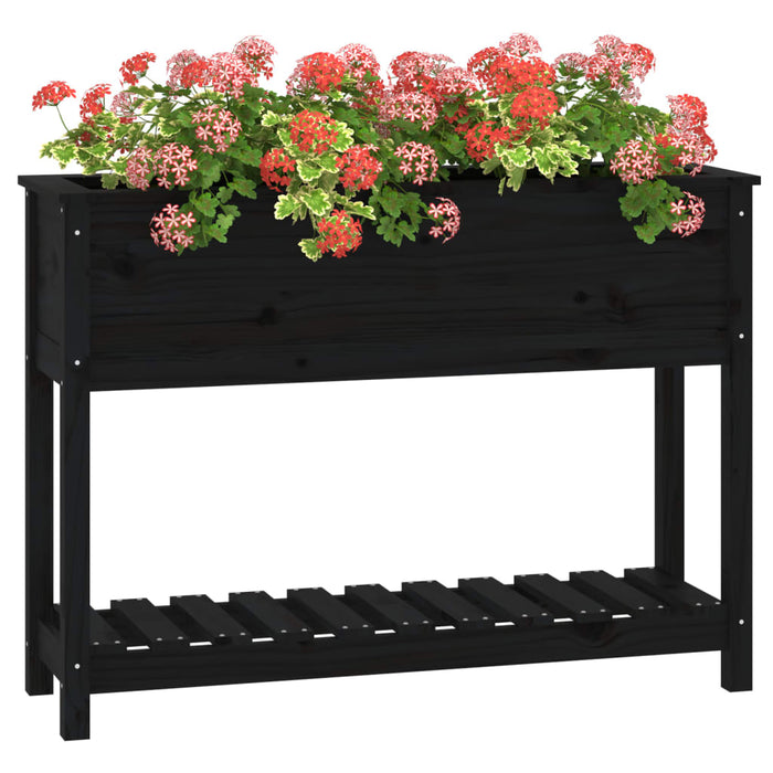 Jardinieră cu raft, negru, 111,5x34,5x81 cm, lemn masiv de pin - WALTI WALTI