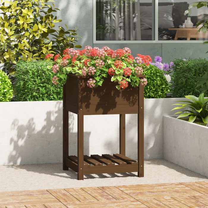 Jardinieră cu raft, maro miere, 54x54x81 cm, lemn masiv pin - WALTI WALTI