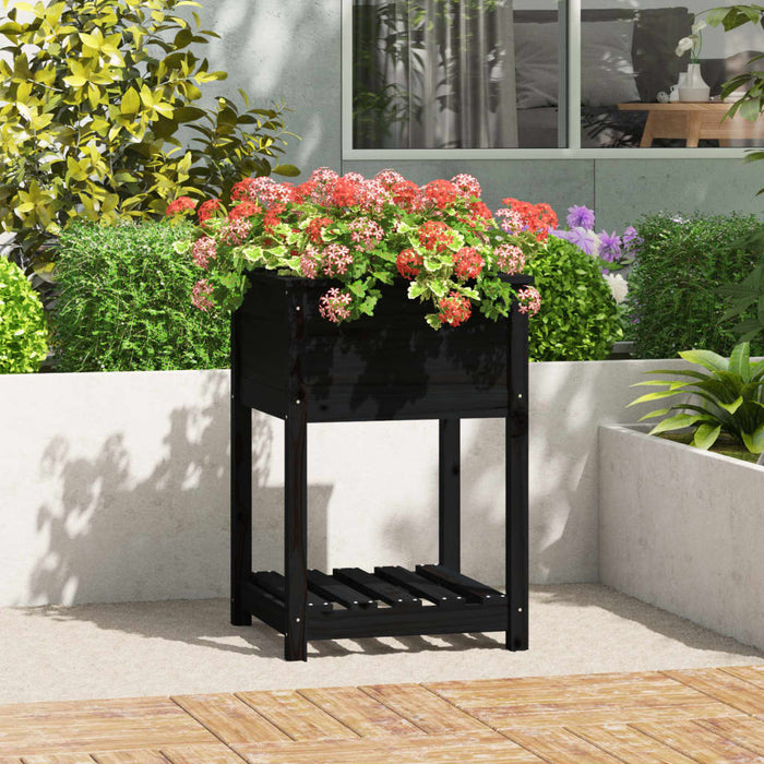 Jardinieră cu raft, negru, 54x54x81 cm, lemn masiv de pin - WALTI WALTI