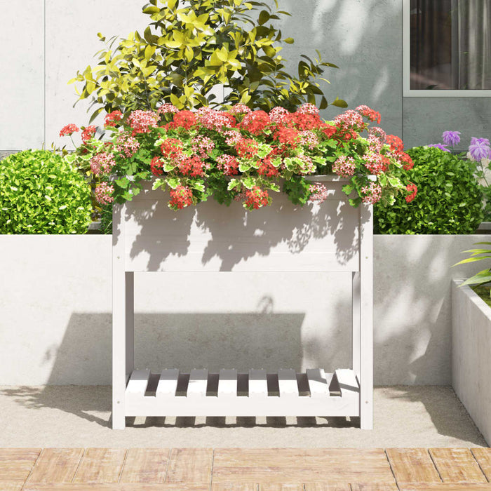 Jardinieră cu raft, alb, 82,5x54x81 cm, lemn masiv de pin - WALTI WALTI