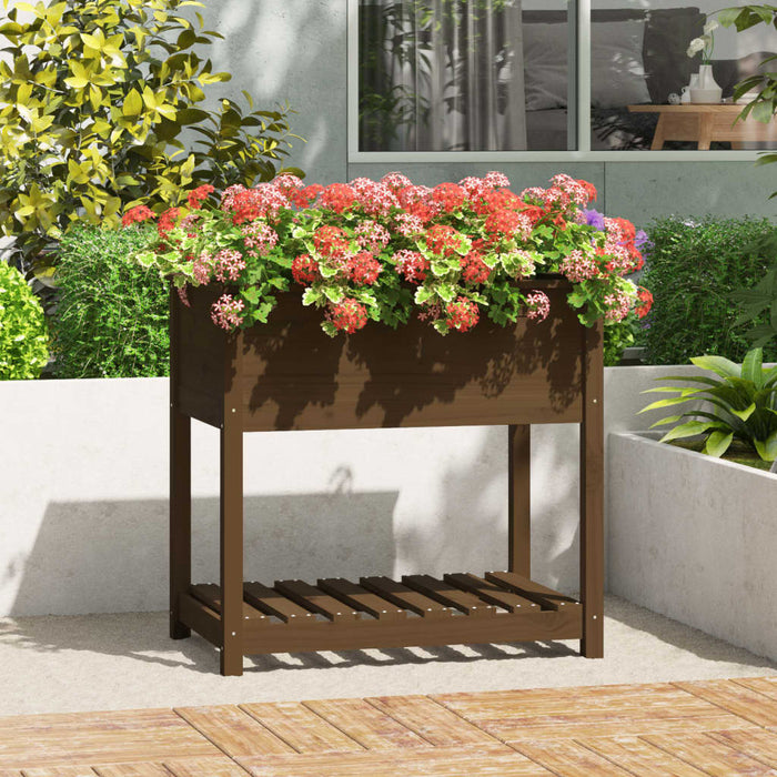 Jardinieră cu raft, maro miere, 82,5x54x81 cm, lemn masiv pin - WALTI WALTI