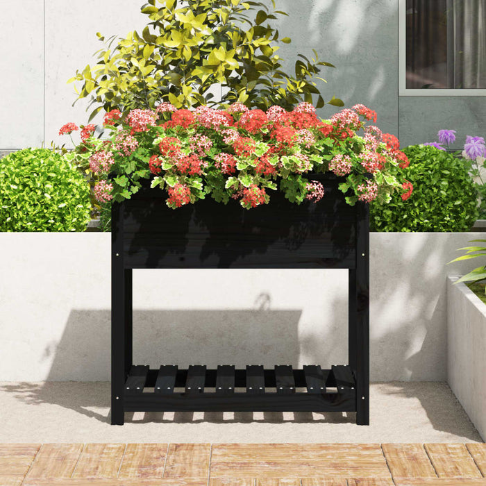 Jardinieră cu raft, negru, 82,5x54x81 cm, lemn masiv de pin - WALTI WALTI