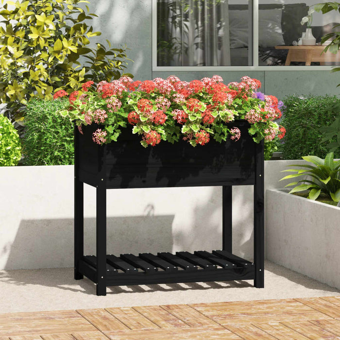 Jardinieră cu raft, negru, 82,5x54x81 cm, lemn masiv de pin - WALTI WALTI