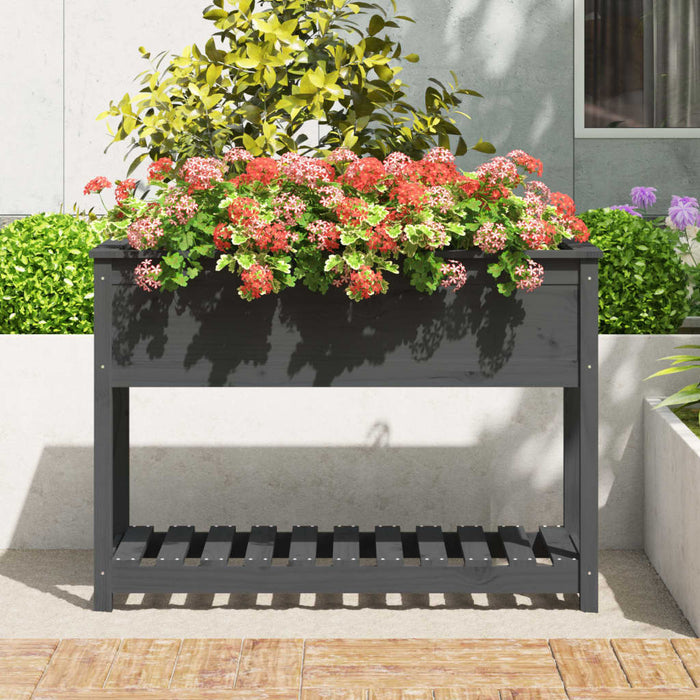 Jardinieră cu raft, gri, 111,5x54x81 cm, lemn masiv de pin - WALTI WALTI