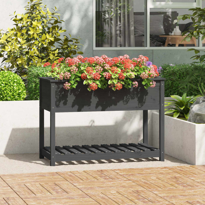 Jardinieră cu raft, gri, 111,5x54x81 cm, lemn masiv de pin - WALTI WALTI