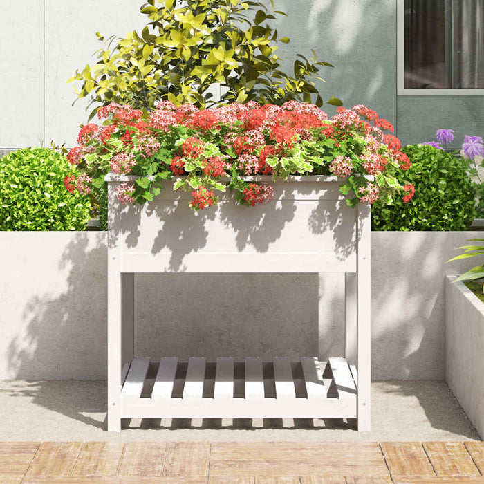 Jardinieră cu raft, alb, 82,5x82,5x81 cm, lemn masiv de pin - WALTI WALTI