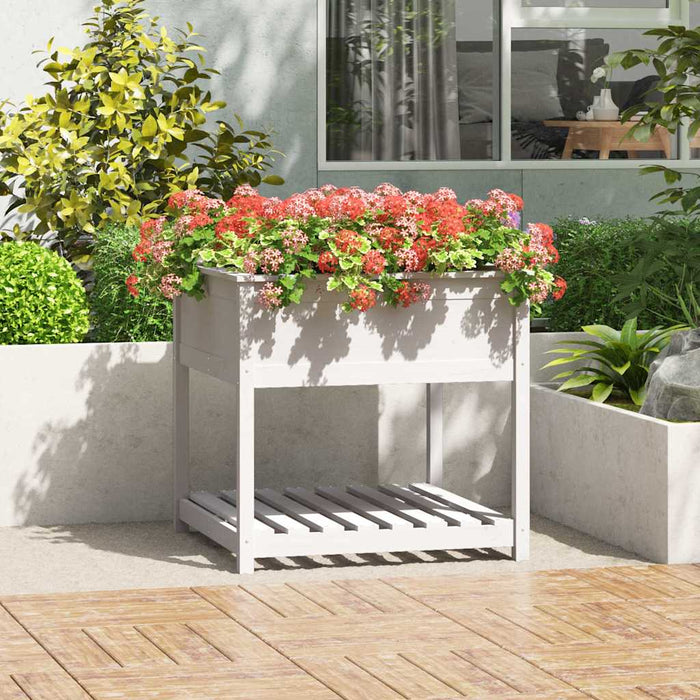 Jardinieră cu raft, alb, 82,5x82,5x81 cm, lemn masiv de pin - WALTI WALTI