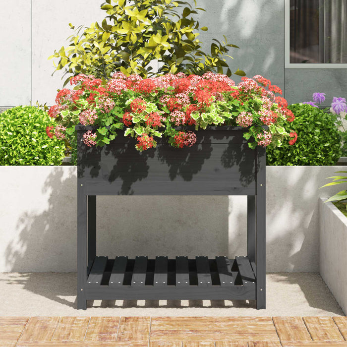 Jardinieră cu raft, gri, 82,5x82,5x81 cm, lemn masiv de pin - WALTI WALTI