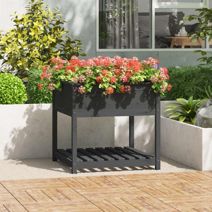 Jardinieră cu raft, gri, 82,5x82,5x81 cm, lemn masiv de pin - WALTI WALTI