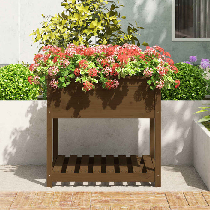 Jardinieră cu raft, maro miere, 82,5x82,5x81 cm, lemn masiv pin - WALTI WALTI