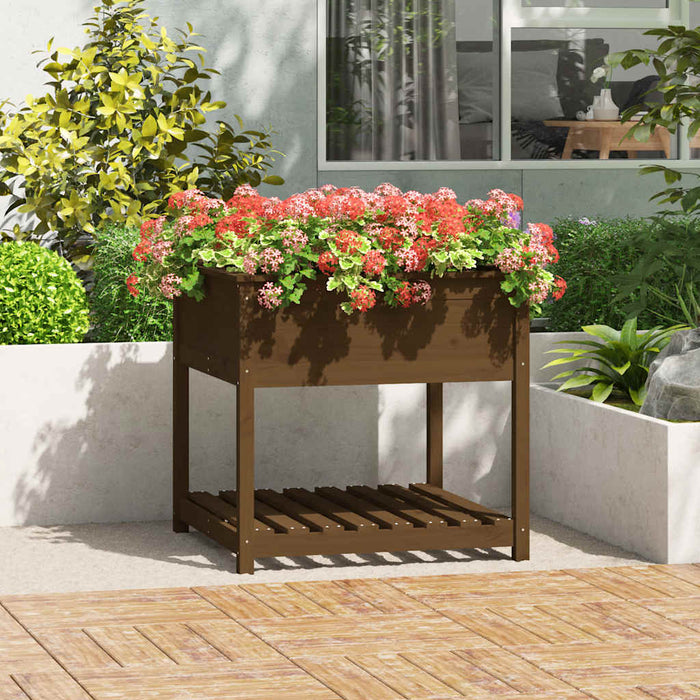 Jardinieră cu raft, maro miere, 82,5x82,5x81 cm, lemn masiv pin - WALTI WALTI