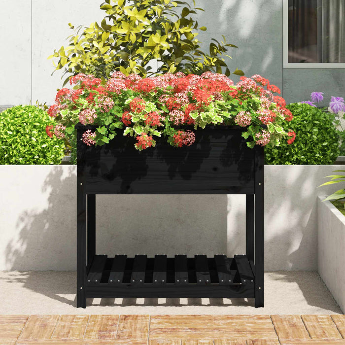 Jardinieră cu raft, negru, 82,5x82,5x81 cm, lemn masiv de pin - WALTI WALTI