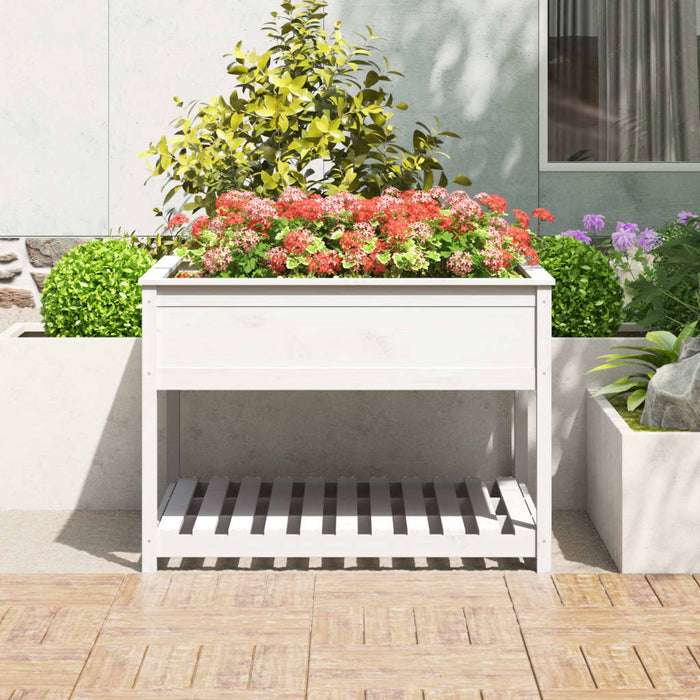 Jardinieră cu raft, alb, 111,5x111,5x81 cm, lemn masiv de pin - WALTI WALTI