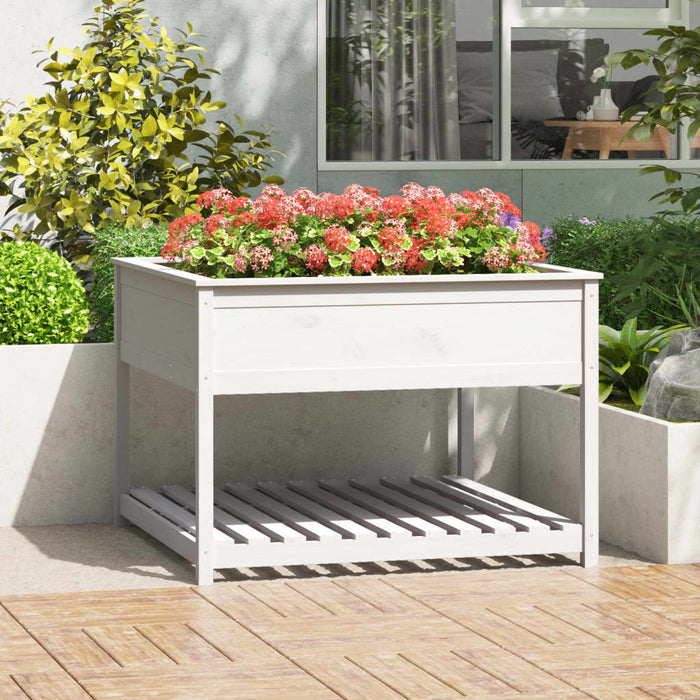 Jardinieră cu raft, alb, 111,5x111,5x81 cm, lemn masiv de pin - WALTI WALTI