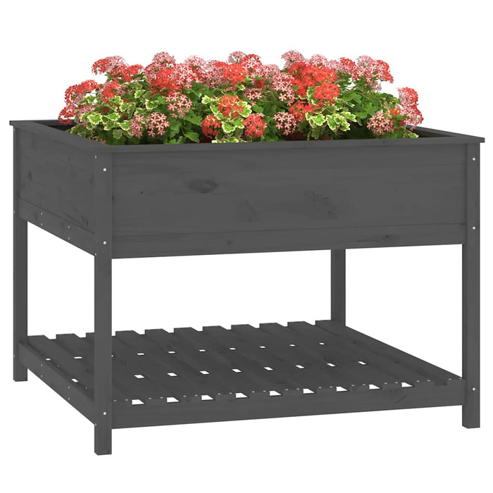 Jardinieră cu raft, gri, 111,5x111,5x81 cm, lemn masiv de pin - WALTI WALTI