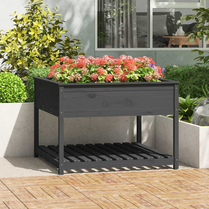 Jardinieră cu raft, gri, 111,5x111,5x81 cm, lemn masiv de pin - WALTI WALTI