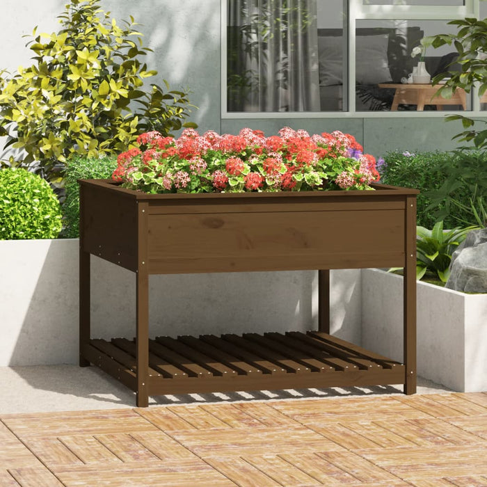Jardinieră cu raft maro miere 111,5x111,5x81 cm lemn masiv pin - WALTI WALTI