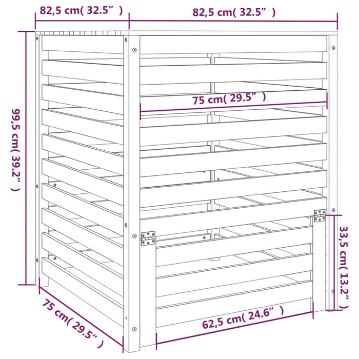 Compostor, 82,5x82,5x99,5 cm, lemn masiv de pin WALTI