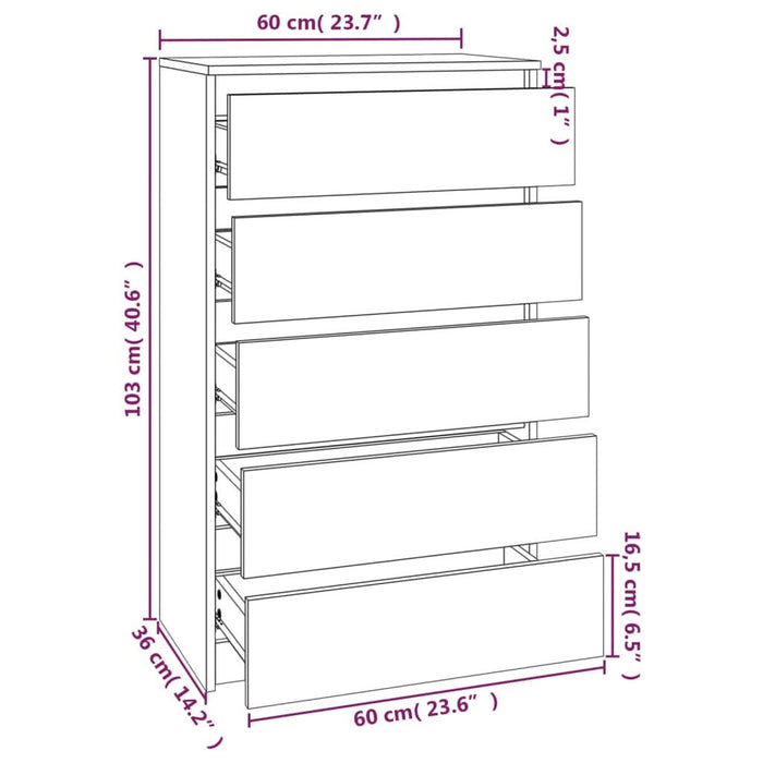 Dulap cu sertare, gri beton, 60x36x103 cm, lemn prelucrat - WALTI WALTI