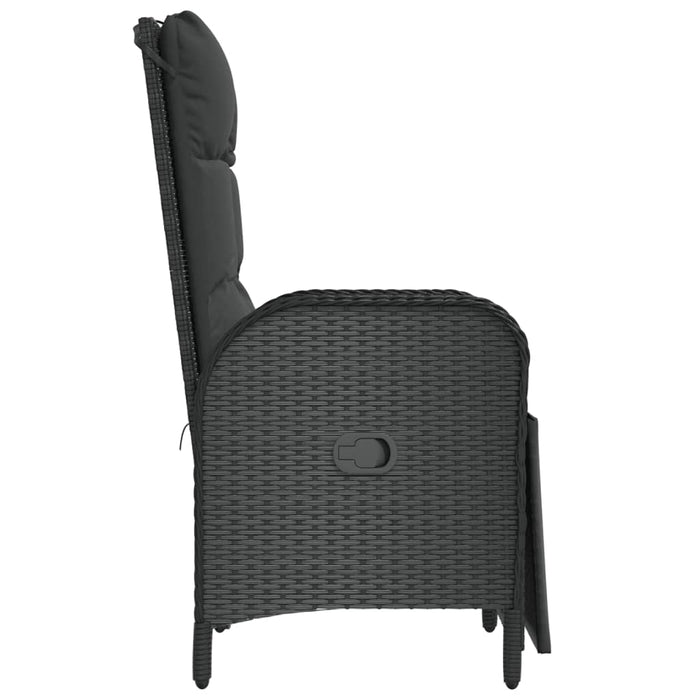 Scaune rabatabile exterior, cu perne, 2 buc., negru, poliratan - WALTI WALTI