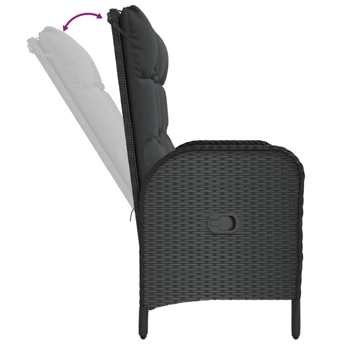 Bancă de grădină rabatabilă cu perne, negru, 107 cm, poliratan - WALTI WALTI