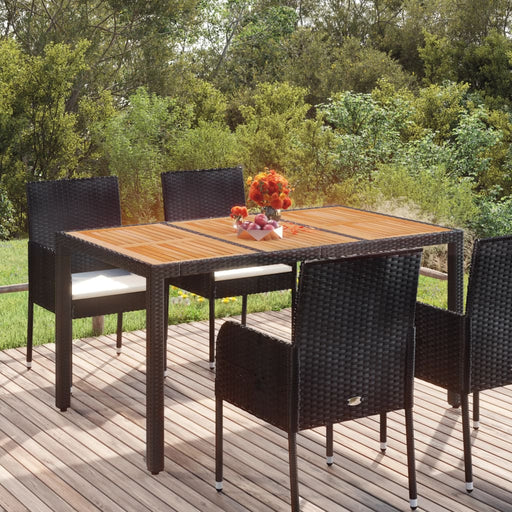 Masă de grădină cu blat din lemn, negru 150x90x75 cm poliratan - WALTI WALTI