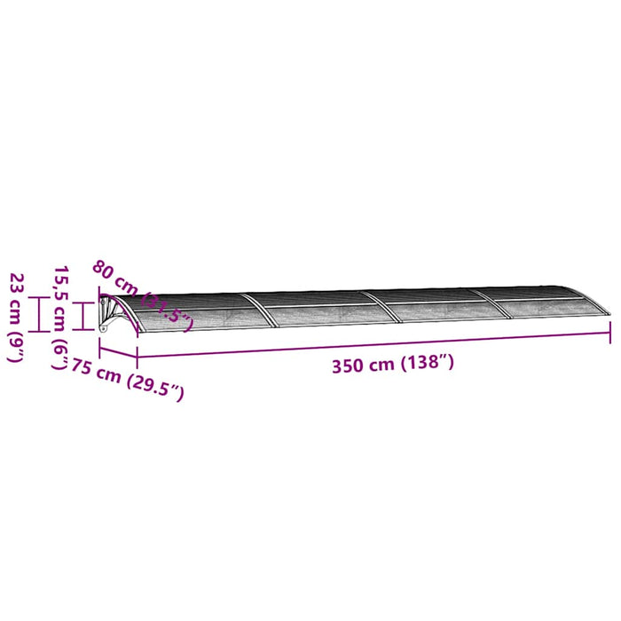 Copertină de ușă, gri și transparent, 350x75 cm, policarbonat WALTI