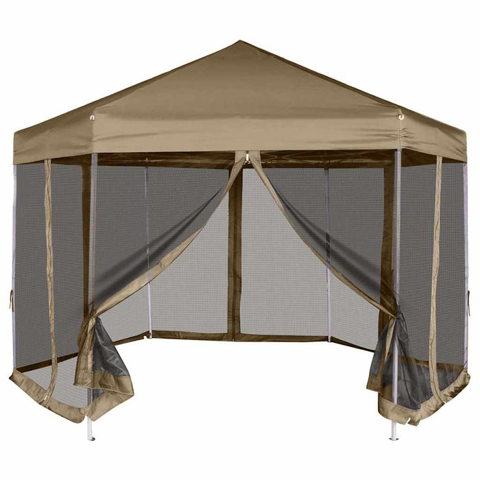 Foișor pop-up hexagonal pereți laterali 3,6x3,1 m taupe 220g/m² - WALTI WALTI