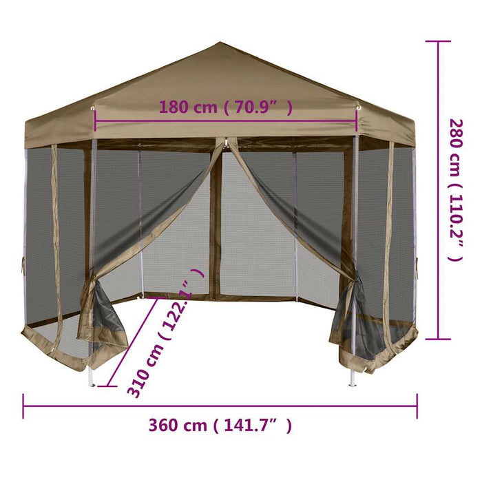 Foișor pop-up hexagonal pereți laterali 3,6x3,1 m taupe 220g/m² - WALTI WALTI