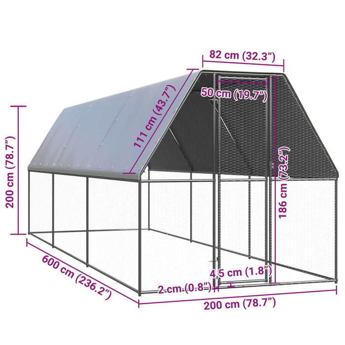 Coteț de păsări pentru exterior, 2x6x2 m, oțel galvanizat - WALTI WALTI