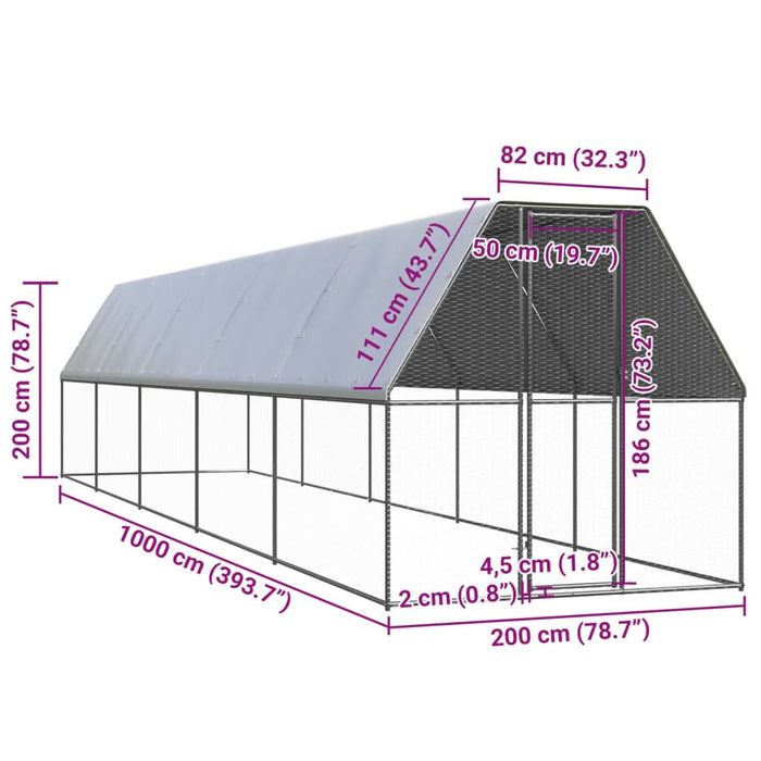 Coteț de păsări pentru exterior, 2x10x2 m, oțel galvanizat - WALTI WALTI