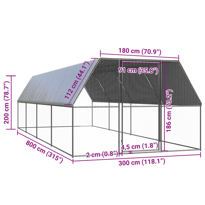 Coteț de păsări pentru exterior, 3x8x2 m, oțel galvanizat - WALTI WALTI