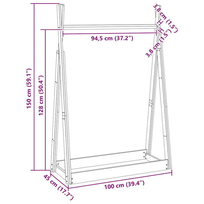 Suport pentru haine, alb, 100x45x150 cm, lemn masiv de pin WALTI