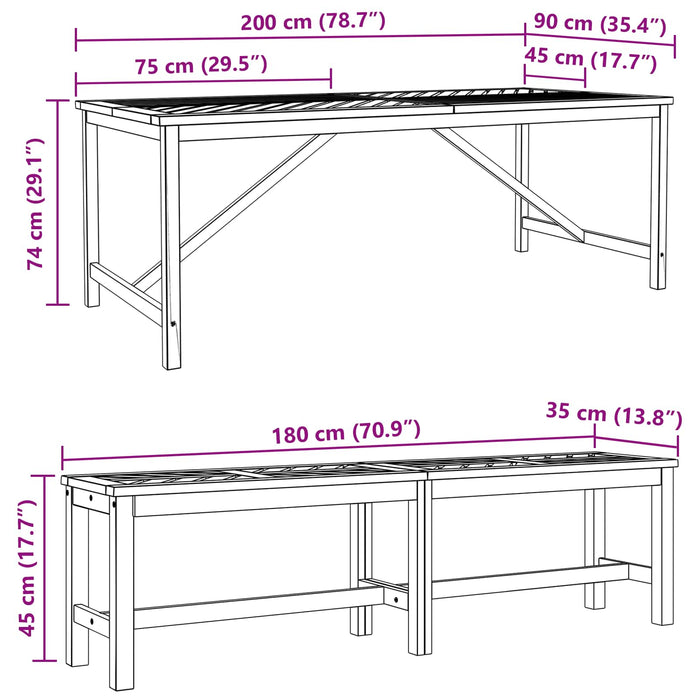 Set de masă pentru grădină 3 pcs Maro Lemn Solid de Acacia - WALTI WALTI