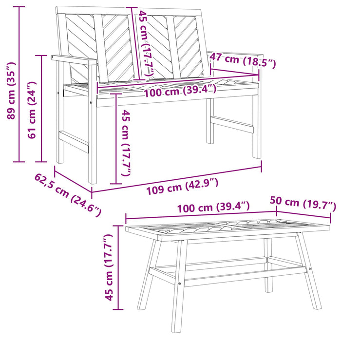 Set de lounge pentru grădină 3 pcs Maro Lemn Solid de Acacia - WALTI WALTI
