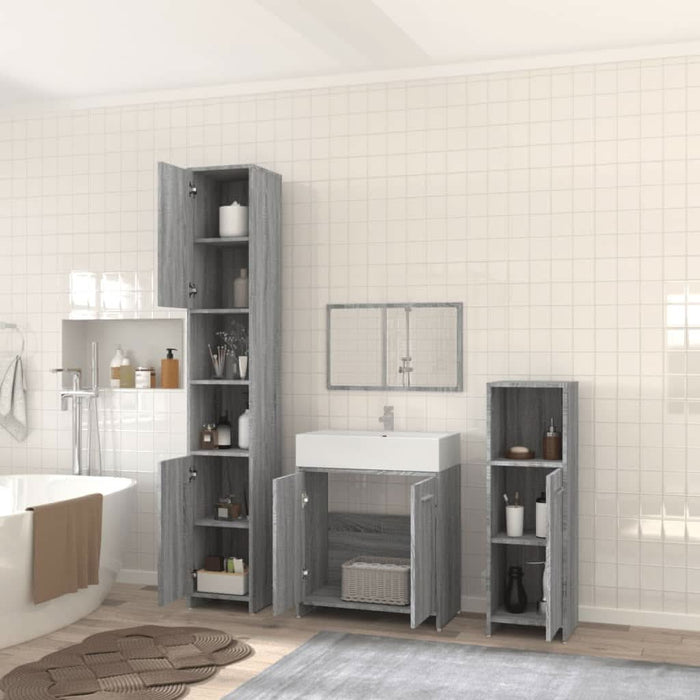 Set mobilier de baie, 4 piese, gri sonoma, lemn prelucrat - WALTI WALTI