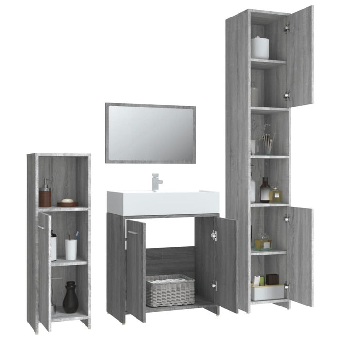 Set mobilier de baie, 4 piese, gri sonoma, lemn prelucrat - WALTI WALTI