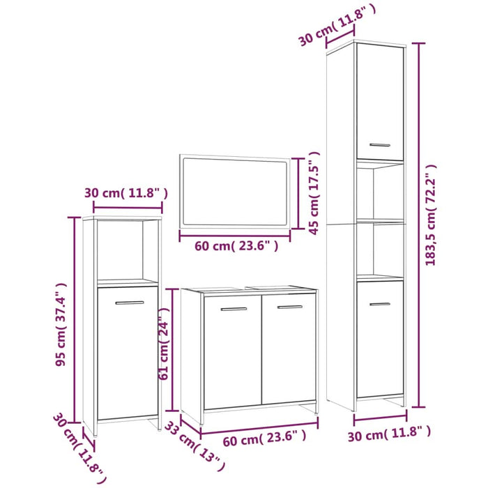 Set mobilier de baie, 4 piese, gri sonoma, lemn prelucrat - WALTI WALTI
