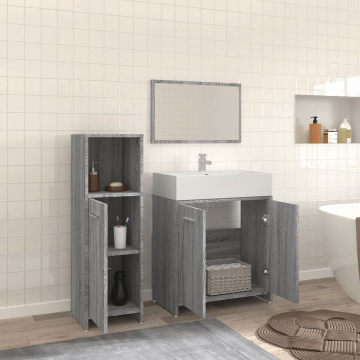 Set mobilier de baie, 3 piese, gri sonoma, lemn prelucrat - WALTI WALTI