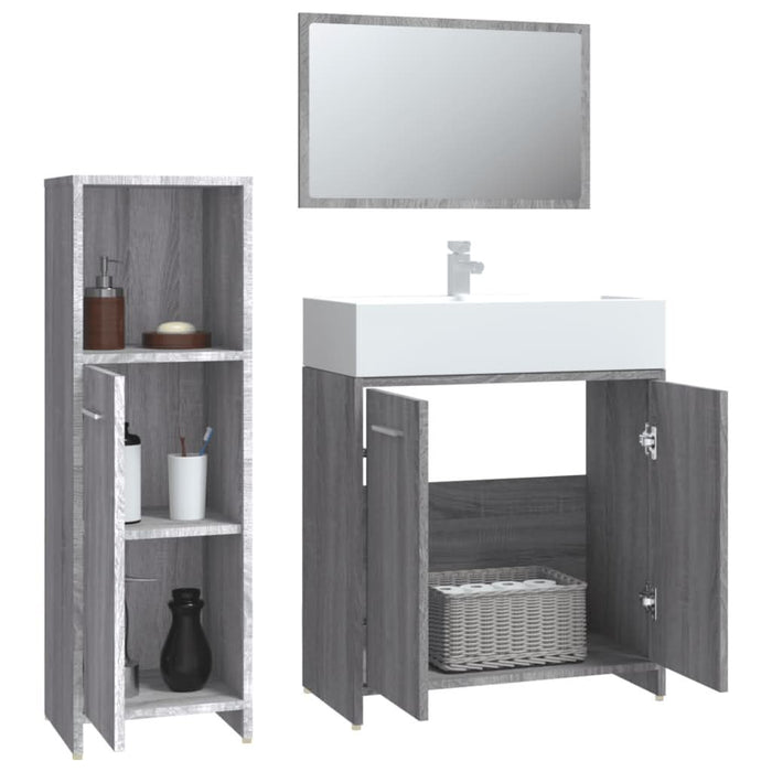 Set mobilier de baie, 3 piese, gri sonoma, lemn prelucrat - WALTI WALTI