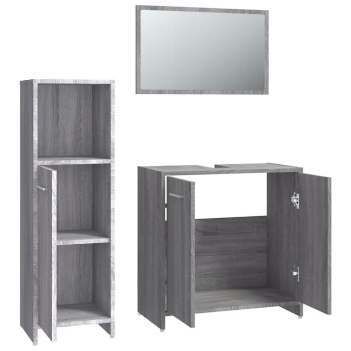 Set mobilier de baie, 3 piese, gri sonoma, lemn prelucrat - WALTI WALTI