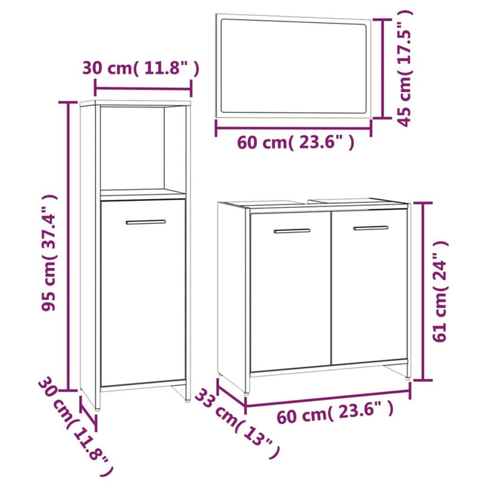Set mobilier de baie, 3 piese, gri sonoma, lemn prelucrat - WALTI WALTI